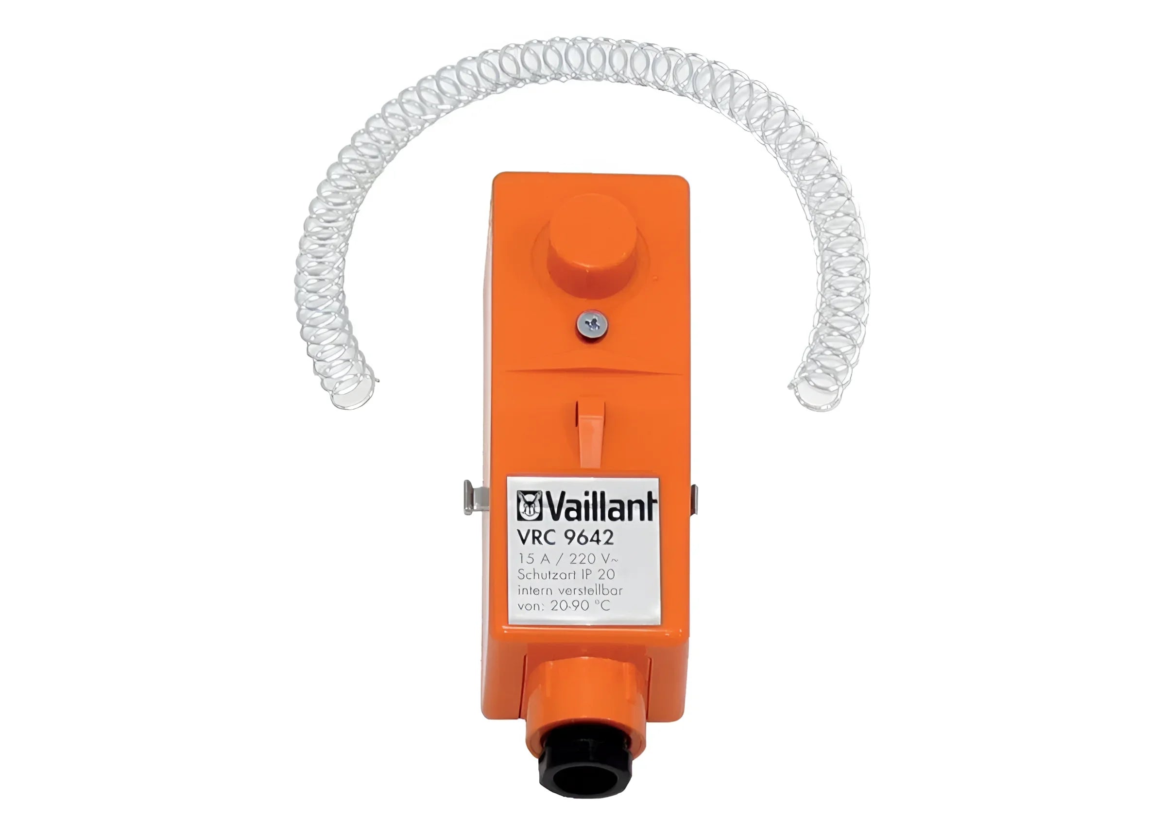 Orange Vaillant VRC 9642 Anlegethermostat mit Umschaltkontakt und Kabel für Boiler-Zubehör