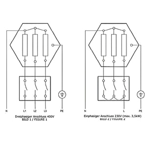 Elektrische Verdrahtungsdiagramme für Elektroheizstab Heizpatrone 2,5 kW AG 1 ½“ PV