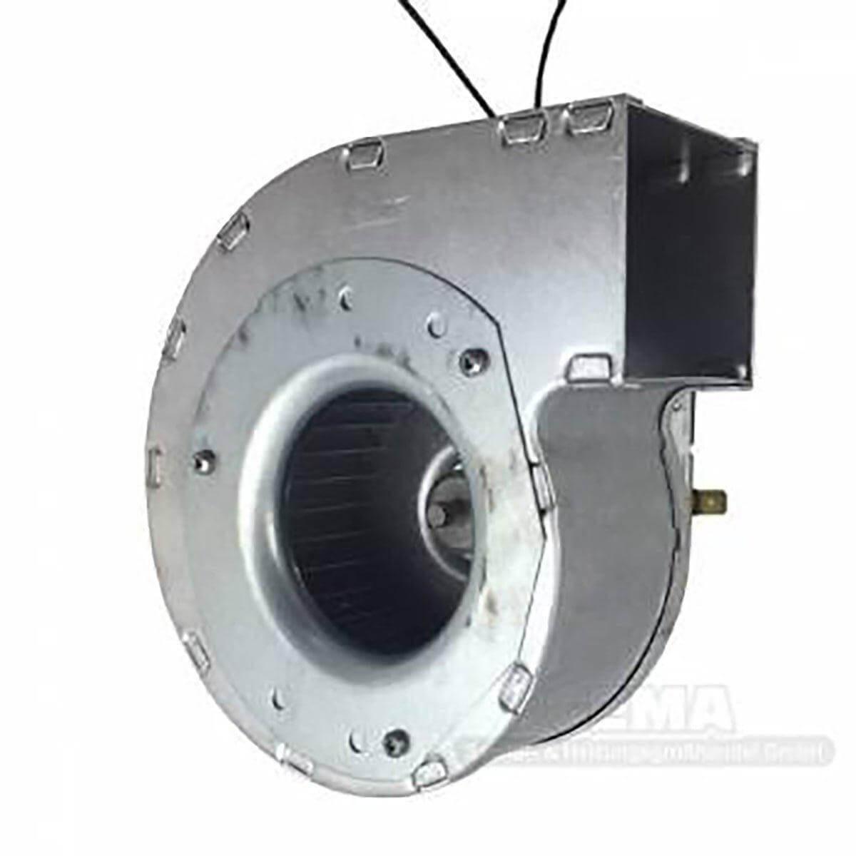 Zentrifugalgebläse mit silbernem Metallgehäuse und freien elektrischen Leitungen