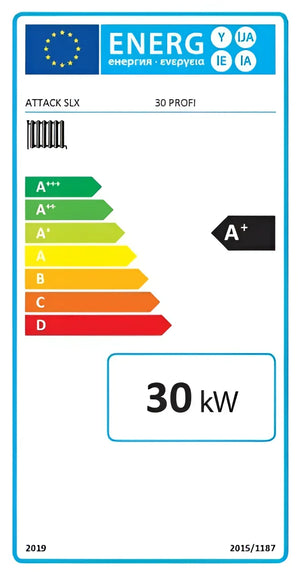 Energieeffizienzlabel für Heizgerät Holzvergaserkessel Attack SLX Profi 30 kW