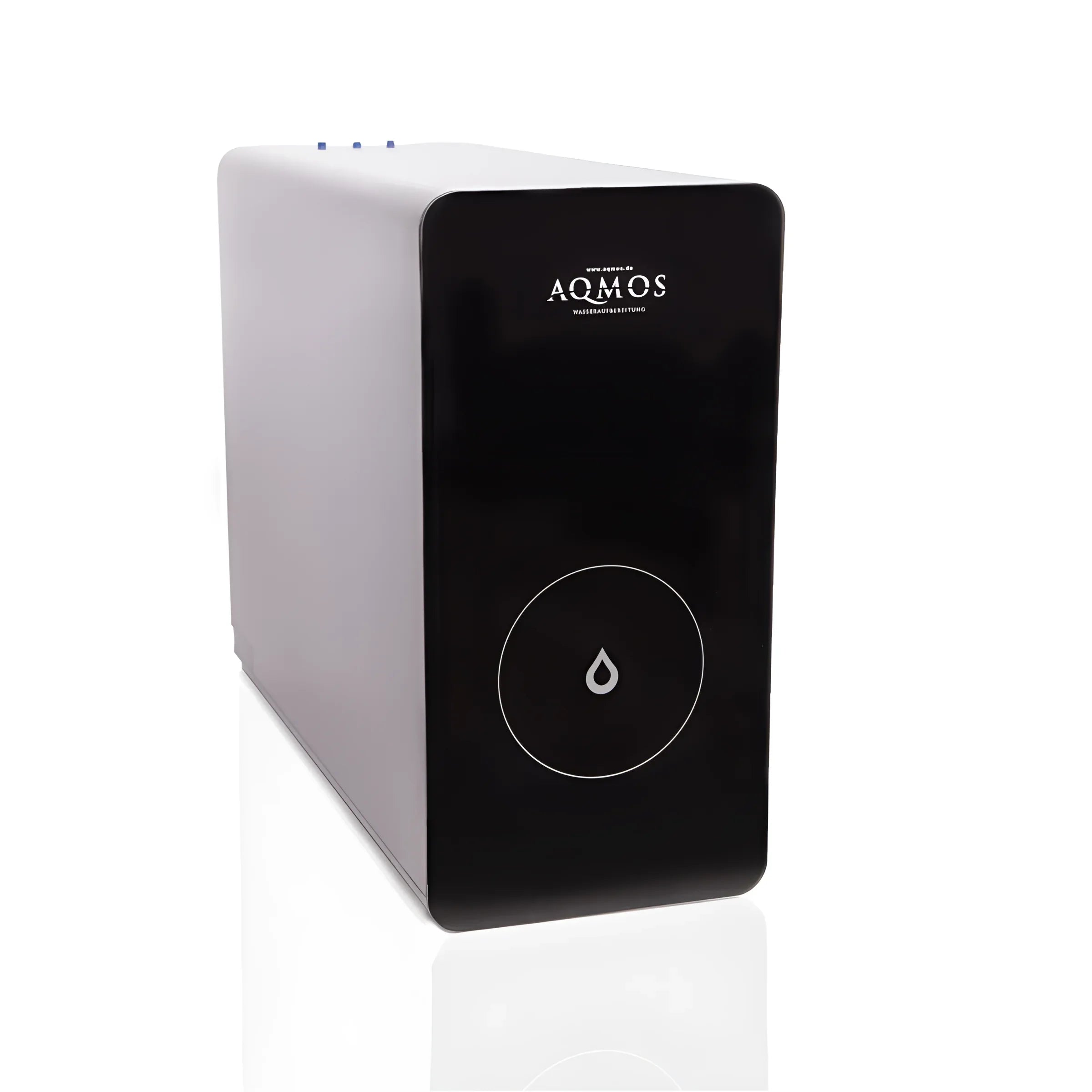 Schwarze und weiße Aqmos All-in-One Umkehrosmoseanlage für reines Trinkwasser zu Hause