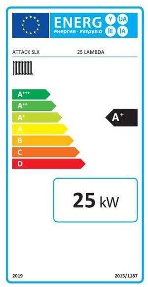 Energieeffizienzlabel für Heizgerät Holzvergaser Attack SLX Lambda Touch 25 kW