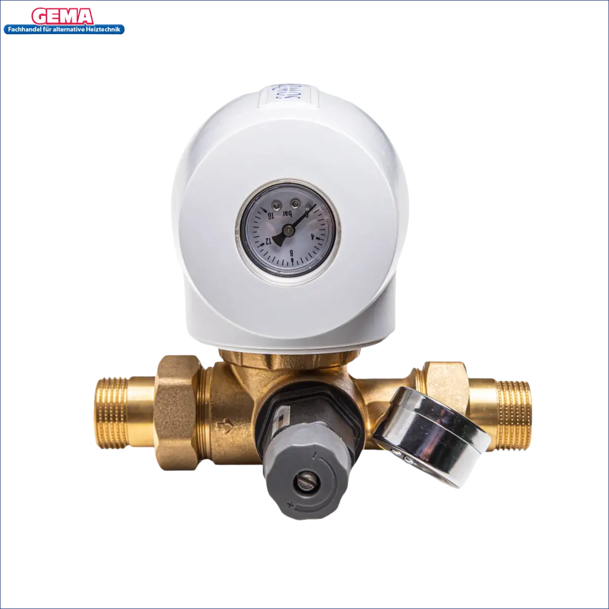 Thermostatisches Mischventil aus Messing mit Manometer.