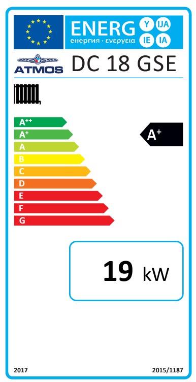 Energieeffizienzlabel für Heizgerät Holzvergaser Atmos GSE Serie 19 kW