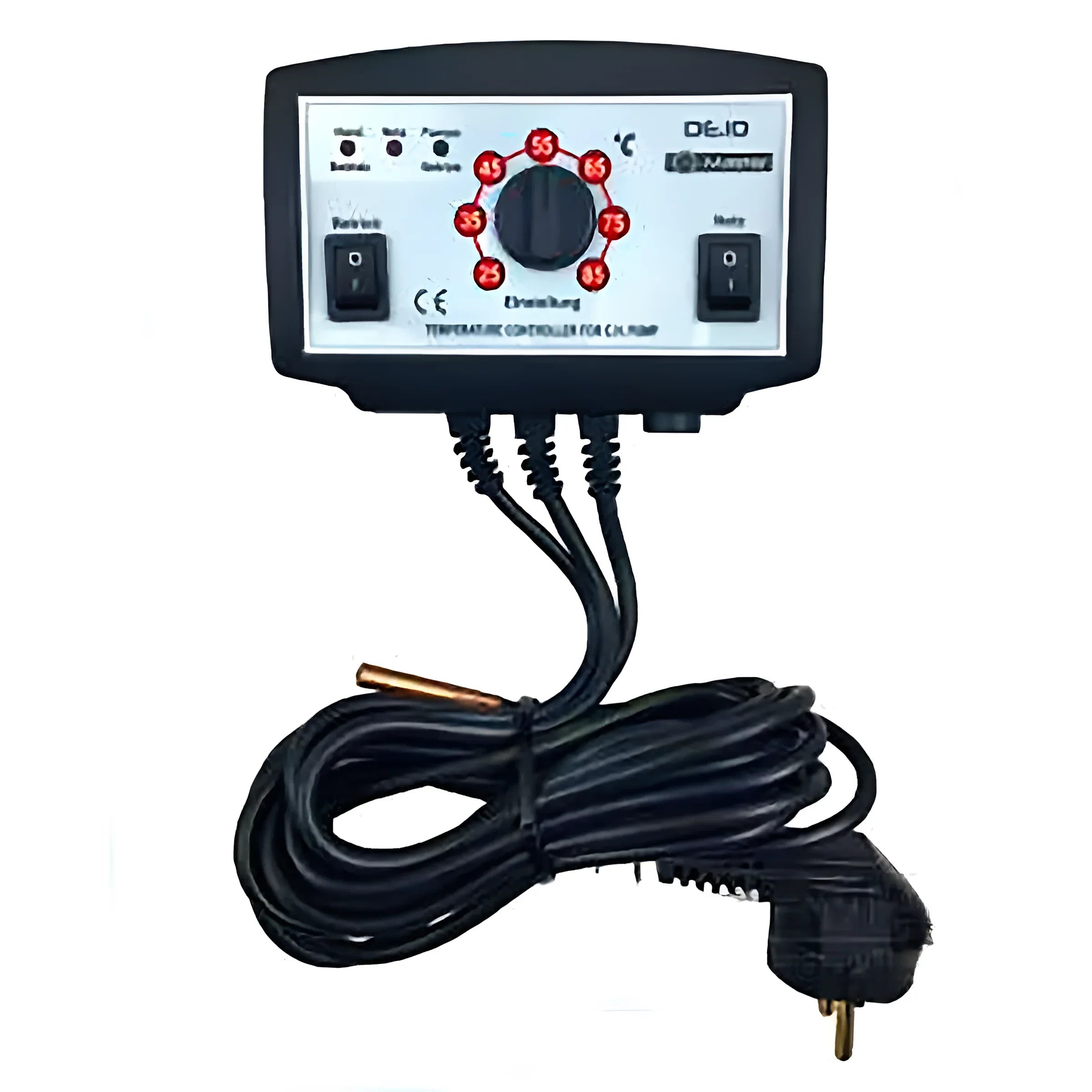 Schwarze Pumpensteuerung DE.10 mit Sonde und Netzkabel, ideal als Boiler-Zubehör