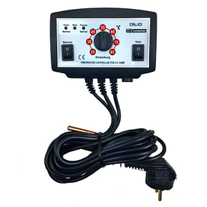 Schwarze Pumpensteuerung DE.10 mit Sonde und Netzkabel, ideal als Boiler-Zubehör
