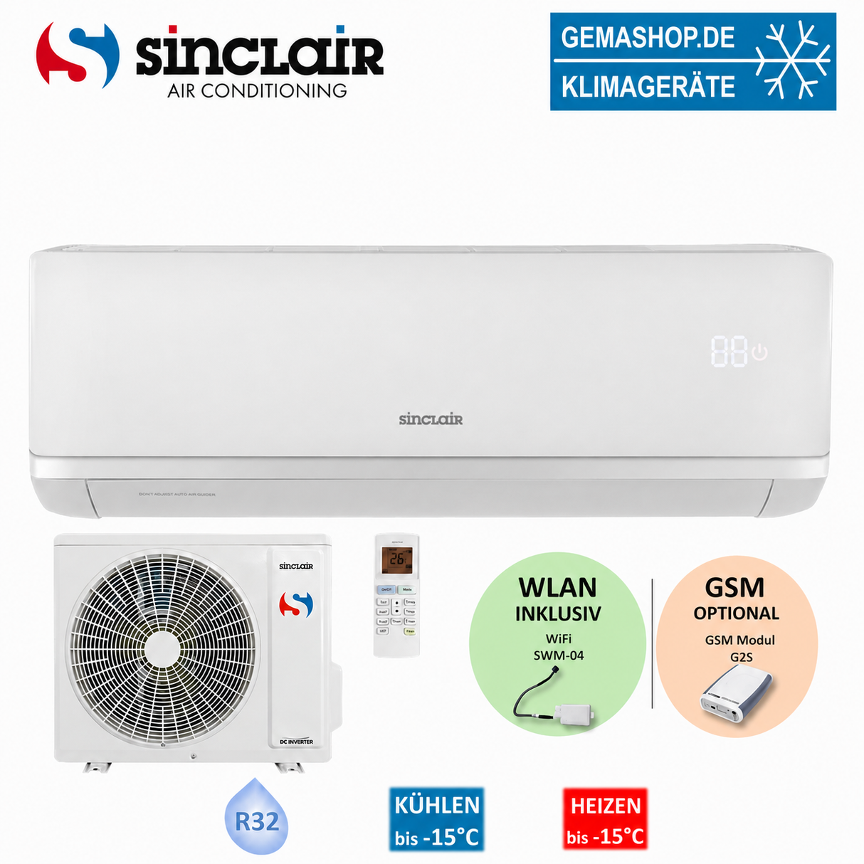 Split-Klimaanlage Sinclair Ray SIH-09BIR + SOH-09BIR2 2,7 kW