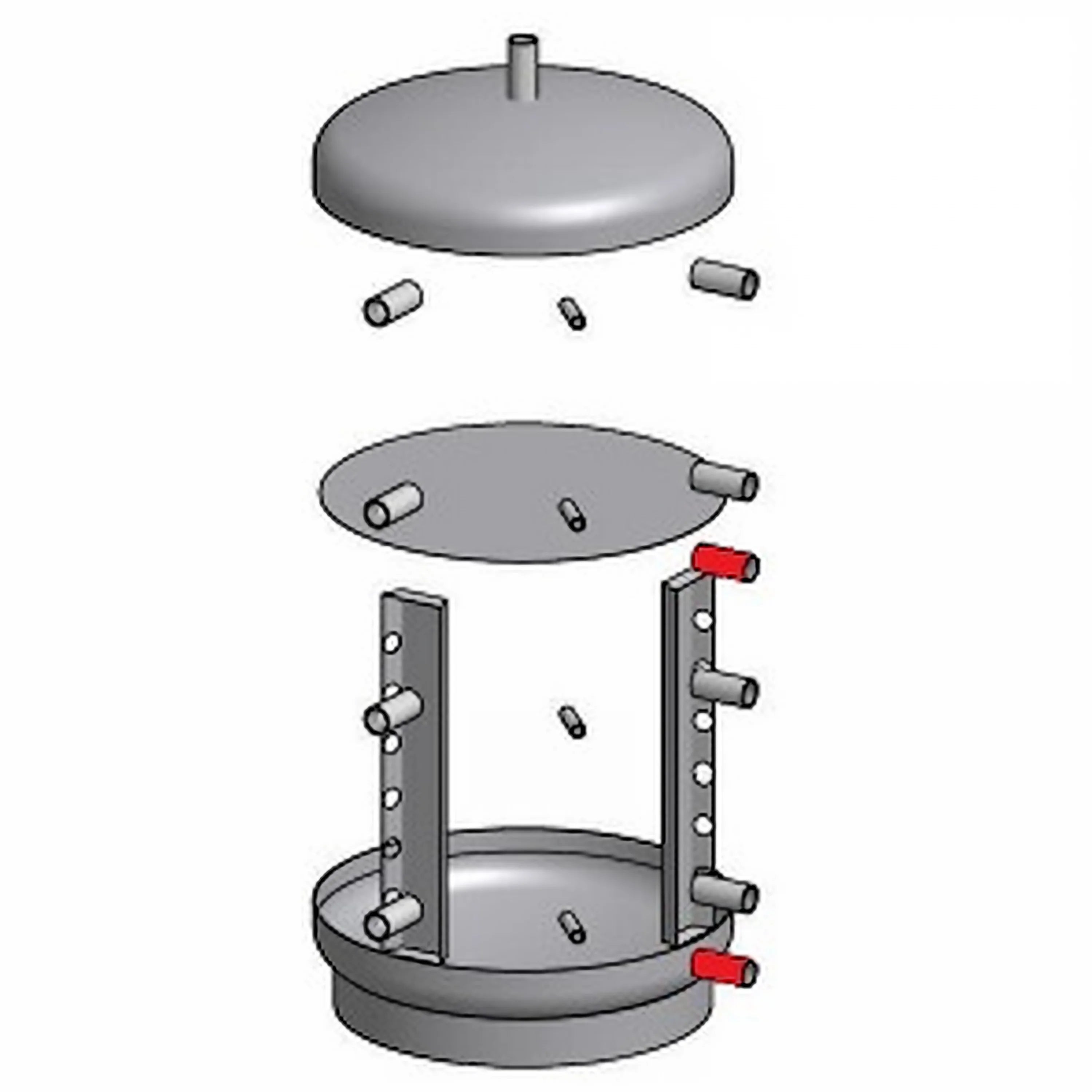 Explosionsansicht des modularen eps airpor® Pufferspeichers ohne Wärmetauscher