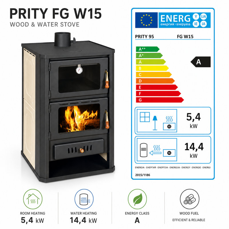 Peć na drva s vodenim gorionikom i prostorom za pečenje Prity FGW15 - 19,8 kW