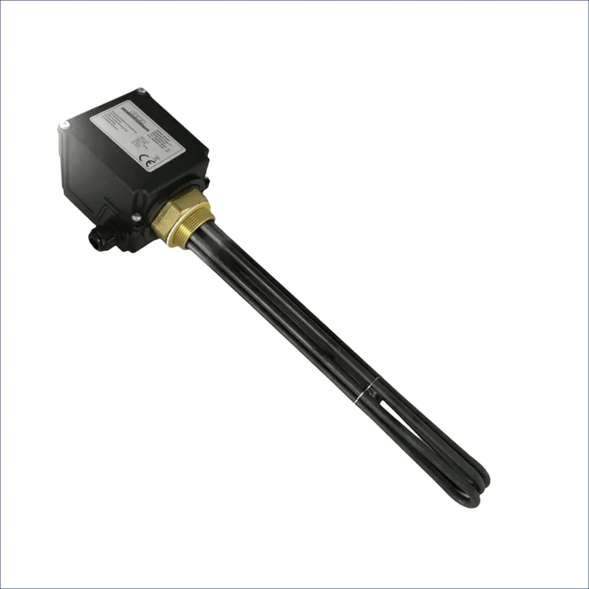 Schwarzer Heizstab mit Messinganschluss für Heizpatrone 6 kW AG 1 ½“ Notheizung