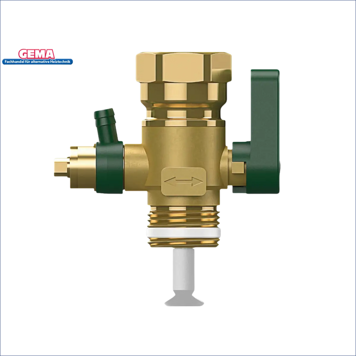 Brassene Klempferventil mit grünen Akzenten für Thermoflux Pelling 25/135 mit Hygienespeicher
