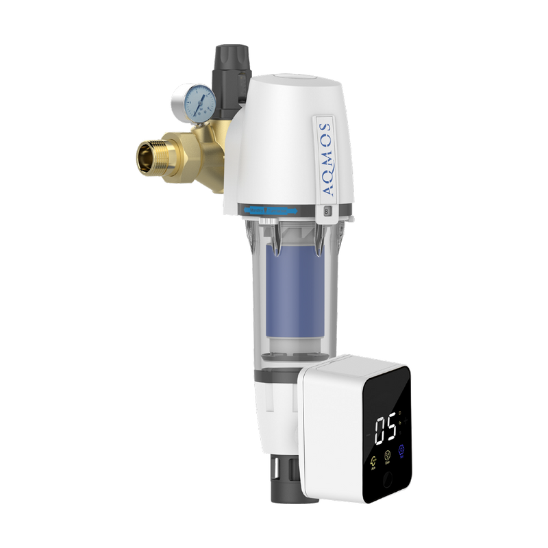 Aqmos house water filter with automatic backwash filter, pressure reducer and pressure gauge