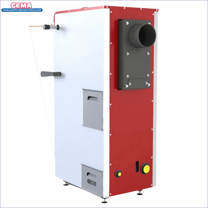 Roter und weißer Industrie-Ofen für Festbrennstoffe im Produkt Festbrennstoffkessel Defro DWS 12 kW