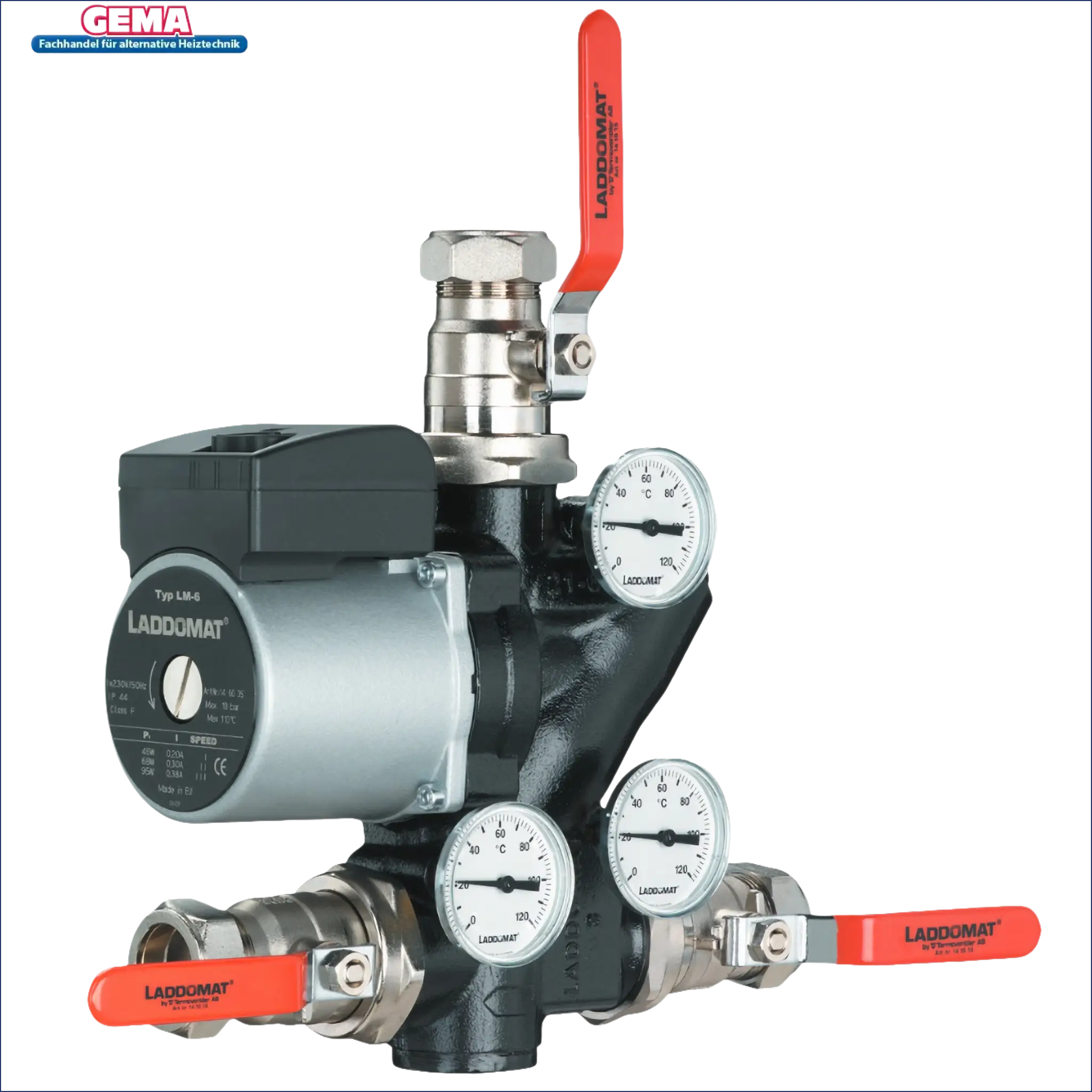 Laddomat 21-60 thermische Rücklaufanhebung mit thermostatischem Mischventil, Pumpe und Manometern