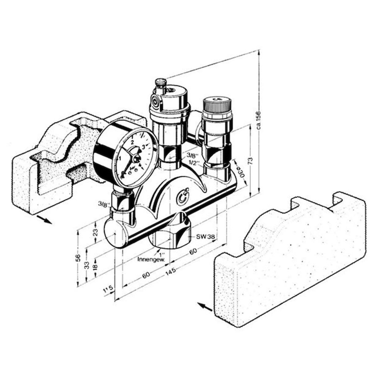 Messing Druckregler mit Manometer für Boiler-Zubehör Heizungsanlagen.