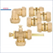 Brass plumbing fittings and valves including elbow joints and connectors for efficient water flow.